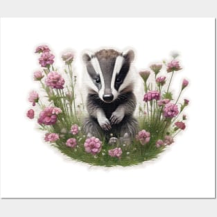 Baby badger in flower Posters and Art